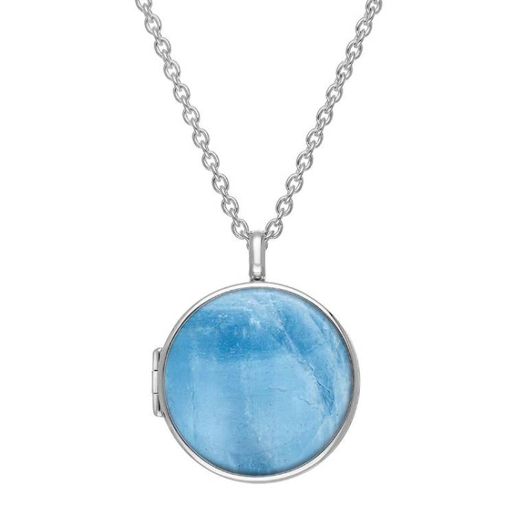 Sterling Silver Aquamarine Large Round Locket
