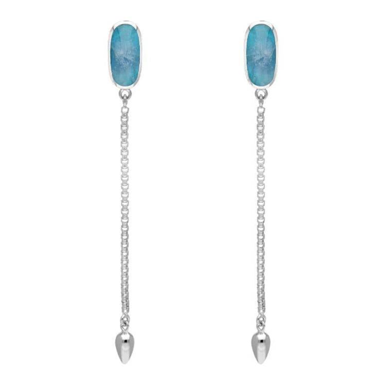 Sterling Silver Aquamarine Lineaire Long Drop Stud Earrings