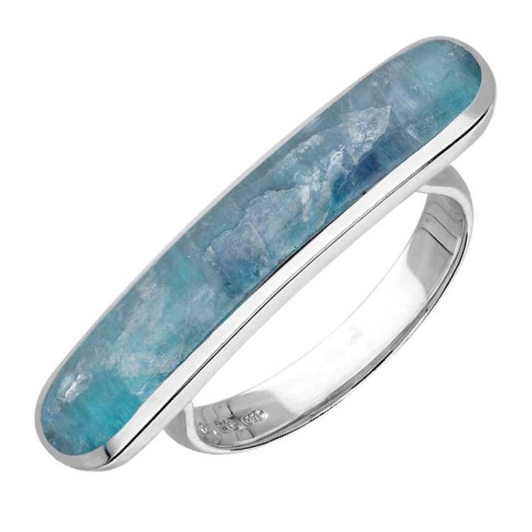 Sterling Silver Aquamarine Lineaire Long Oval Ring