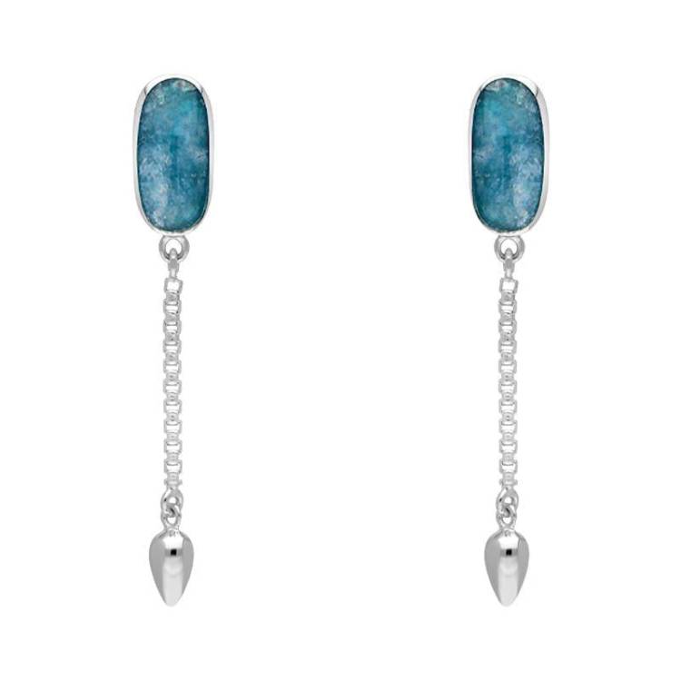 Sterling Silver Aquamarine Lineaire Medium Drop Stud Earrings