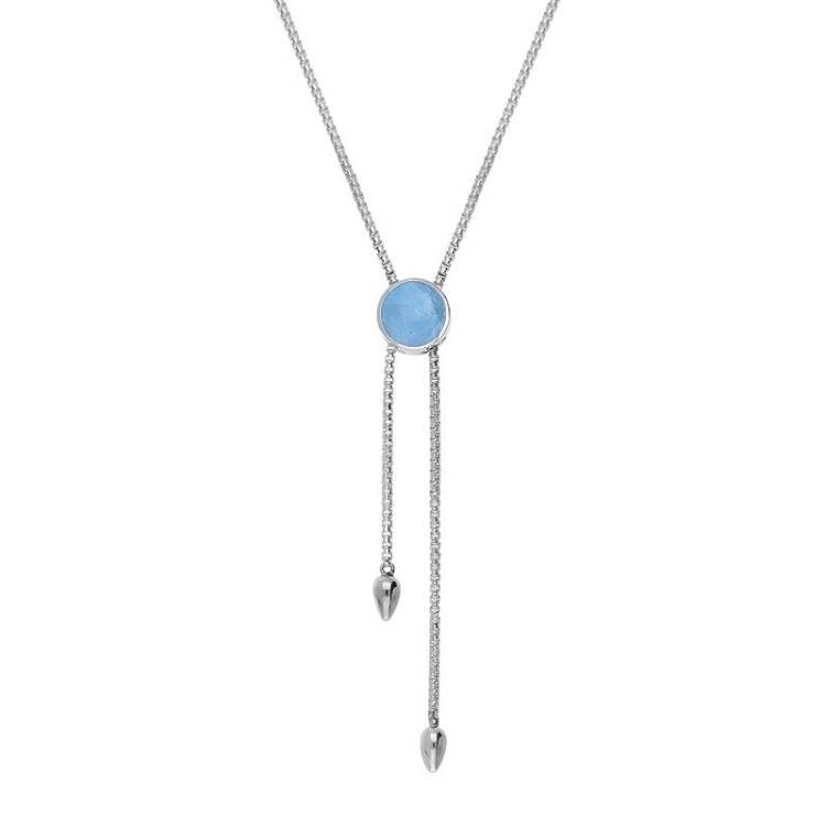 Sterling Silver Aquamarine Lineaire Round Stone Adjustable Necklace