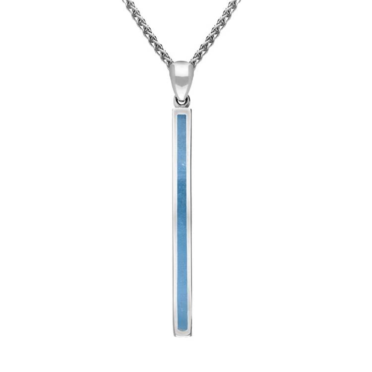 Sterling Silver Aquamarine Long Slim Oblong Necklace