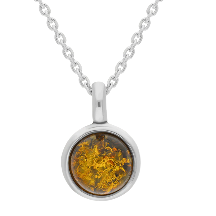 Sterling Silver Baltic Amber 13mm Round Pendant