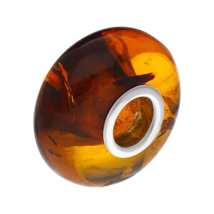 Sterling Silver Baltic Amber Polished Bead Charm - Option1 Value Silver