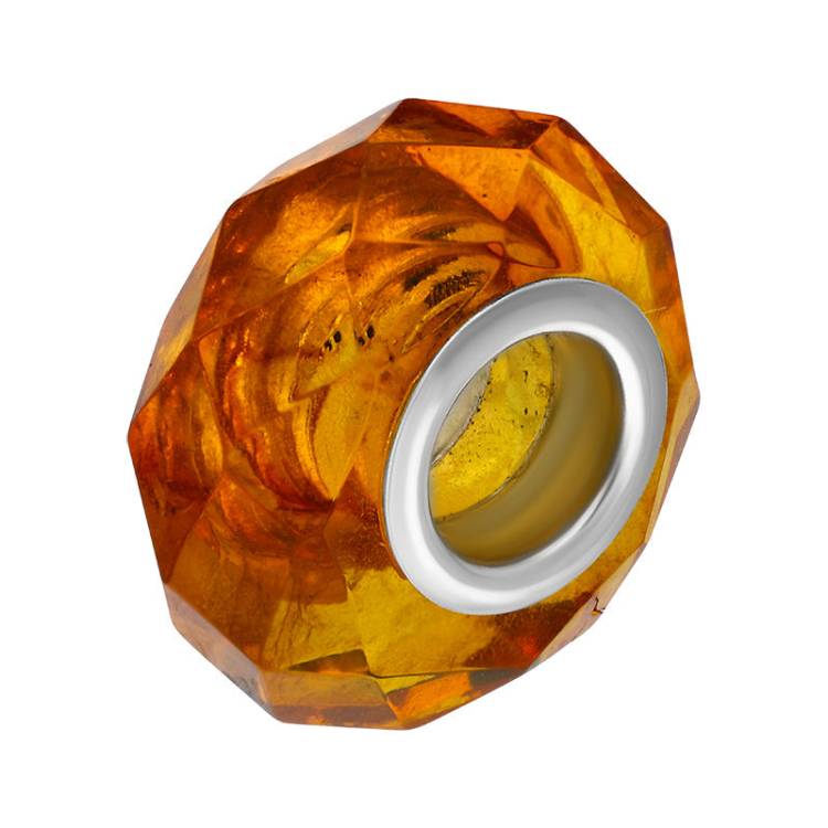 Sterling Silver Baltic Amber Faceted Bead Charm - Option1 Value Silver