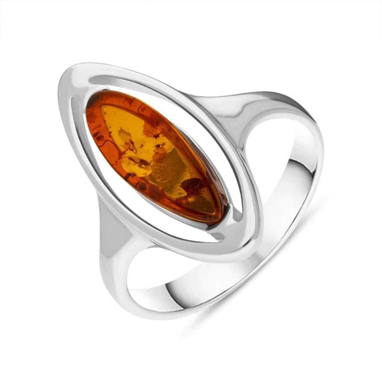 Sterling Silver Baltic Amber Open Marquise Ring - Option1 Value Silver