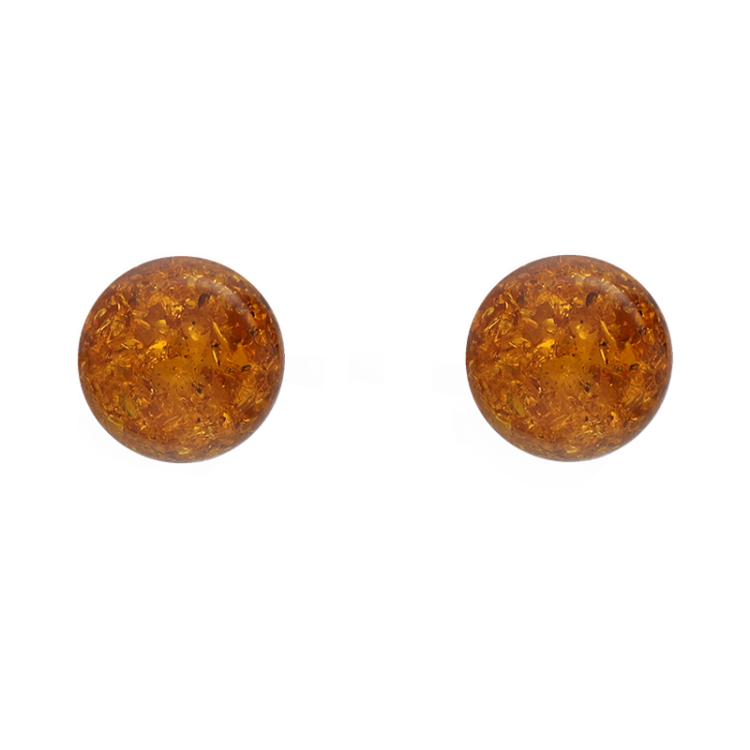 Sterling Silver Baltic Amber Orange 7mm Ball Stud Earrings