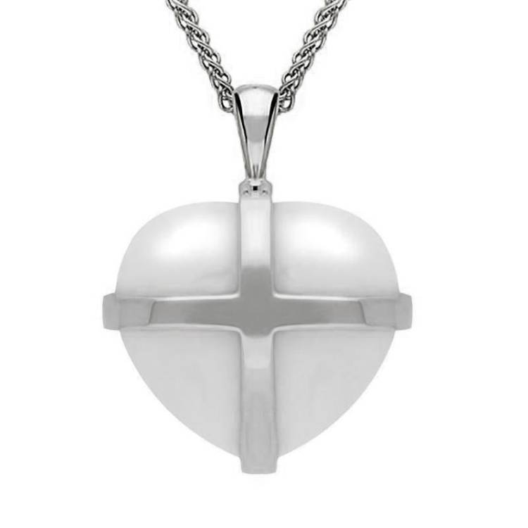 Sterling Silver Bauxite Large Cross Heart Necklace - Silver