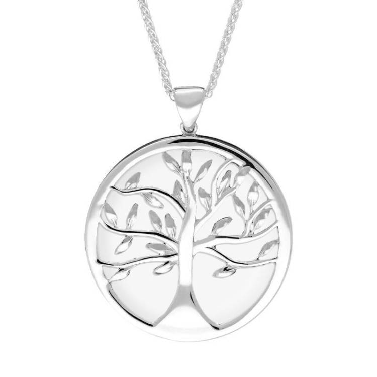 Sterling Silver Bauxite Large Round Tree of Life Necklace