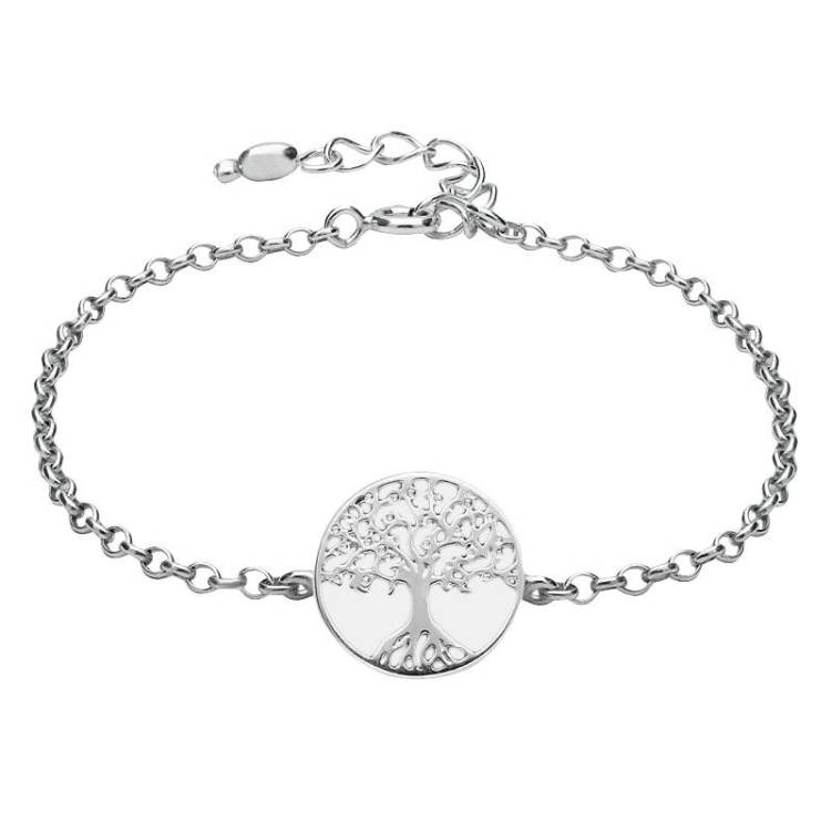 Sterling Silver Bauxite Round Tree of Life Chain Bracelet