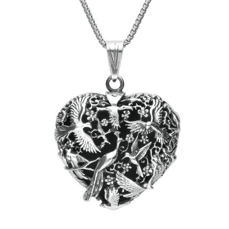 Sterling Silver Bird Heart Large Locket Necklace