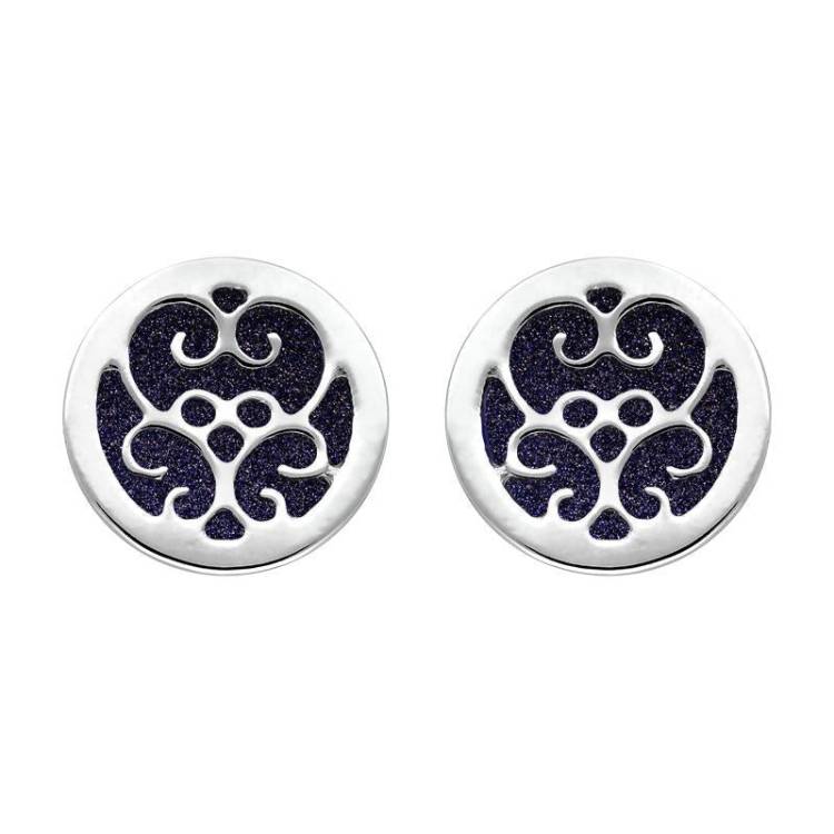 Sterling Silver Blue Goldstone Flore Filigree Stud Earrings