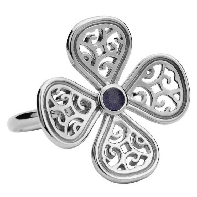Sterling Silver Blue Goldstone Flore Four Petal Filigree Ring