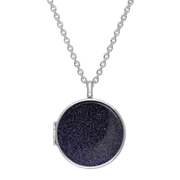 Sterling Silver Blue Goldstone Large Round Locket