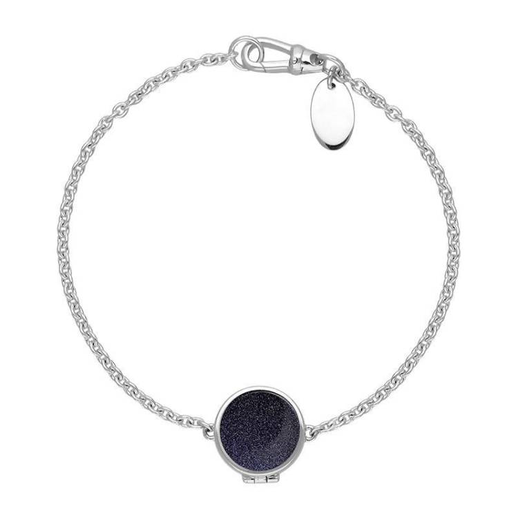Sterling Silver Blue Goldstone Round Locket Chain Bracelet