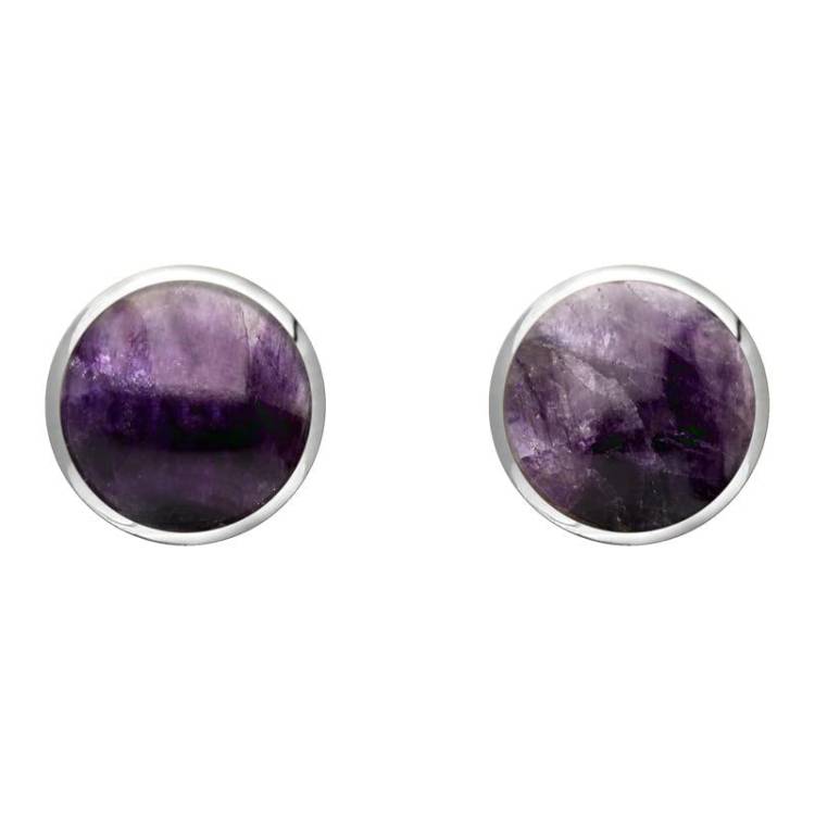Sterling Silver Blue John 8mm Classic Large Round Stud Earrings