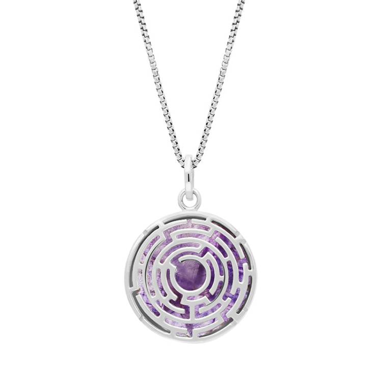 Sterling Silver Blue John Chatsworth Garden Open Round Maze Necklace - Silver