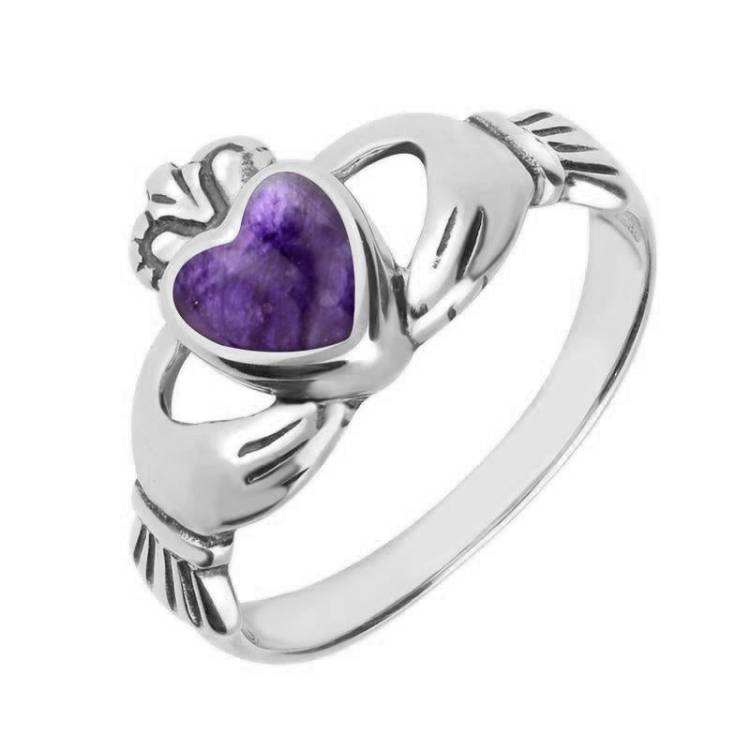 Sterling Silver Blue John Claddagh Set Ring