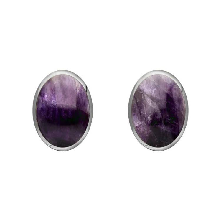 Sterling Silver Blue John 7mm x 5mm Classic Small Oval Stud Earrings