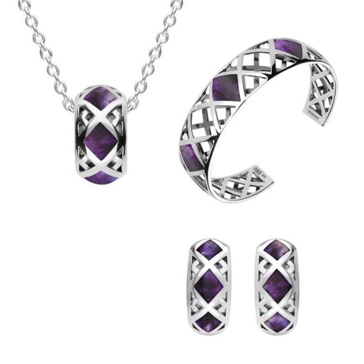 Sterling Silver Blue John Curved Crossover Three Piece Set