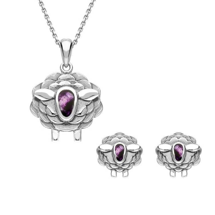 Sterling Silver Blue John Sheep Two Piece Set