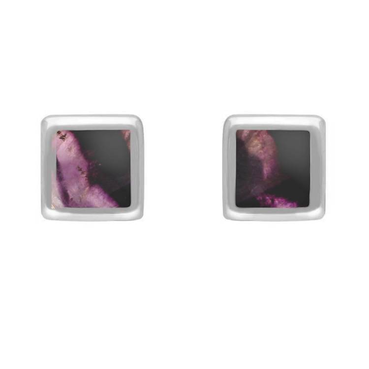 Sterling Silver Blue John Dinky Square Stud Earrings - Silver