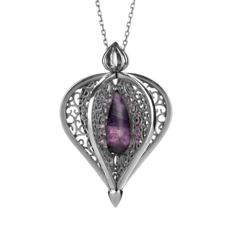Sterling Silver Blue John Flore Filigree Droplet Necklace