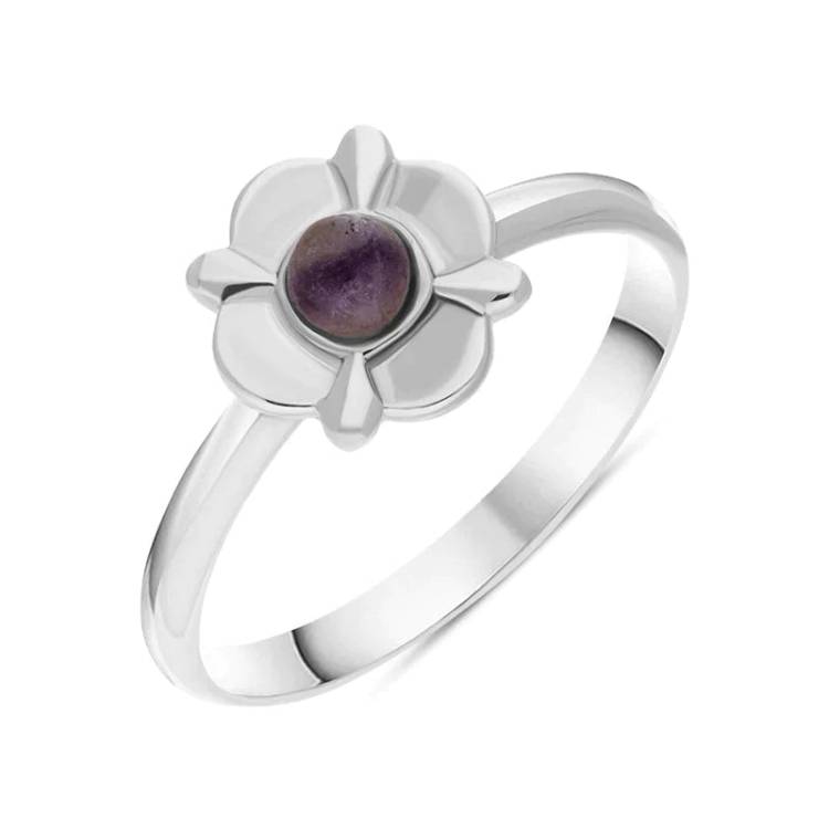 Sterling Silver Blue John Four Petal Round Ring - Silver