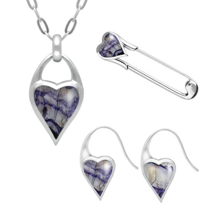 Sterling Silver Blue John Heart Carrier Three Piece Set