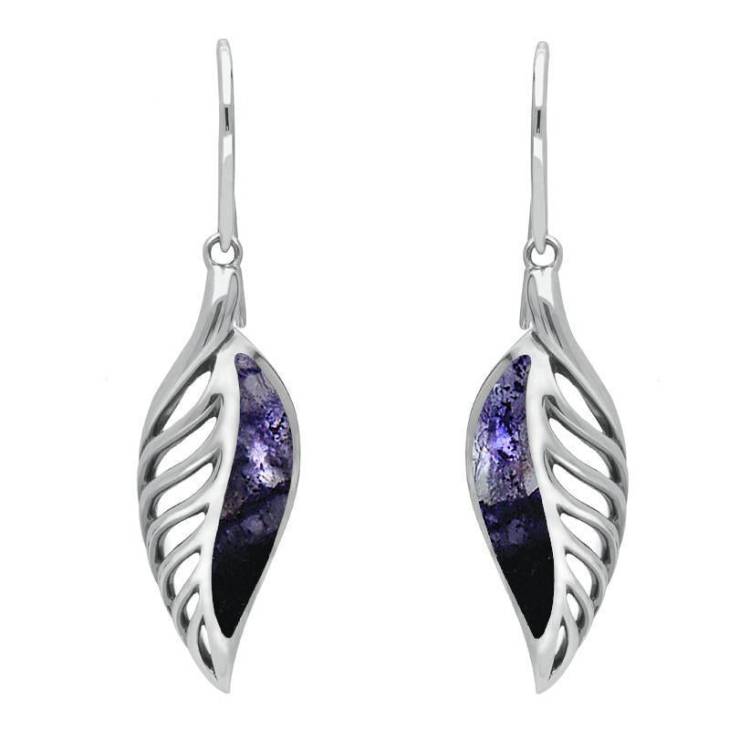 Sterling Silver Blue John Leaf Hook Drop Earrings