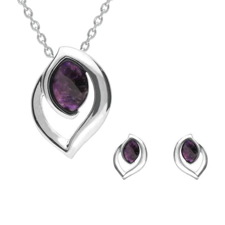 Sterling Silver Blue John Flame Shaped Two Piece Set - Silver