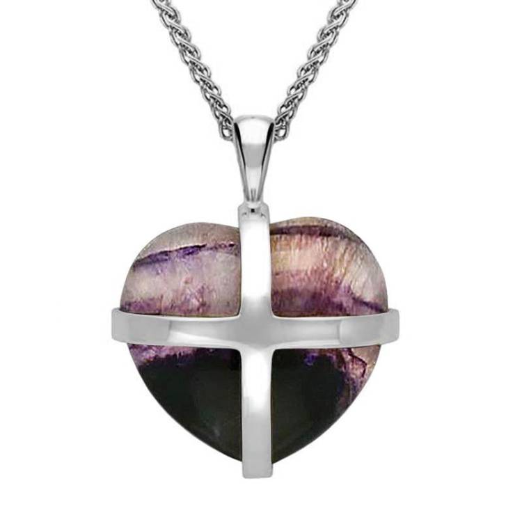Sterling Silver Blue John Medium Cross Heart Necklace - Option1 Value Silver