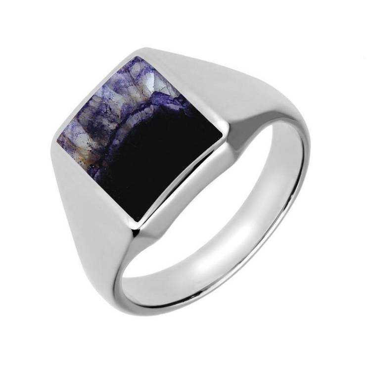 Sterling Silver Blue John Oblong Signet Ring