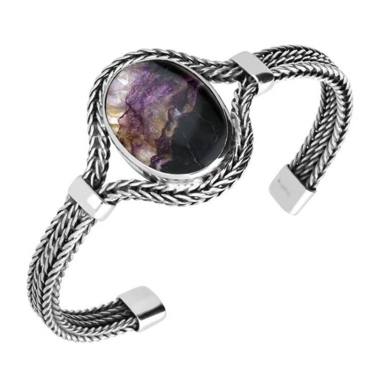 Sterling Silver Blue John Oval Foxtail Bangle - Silver