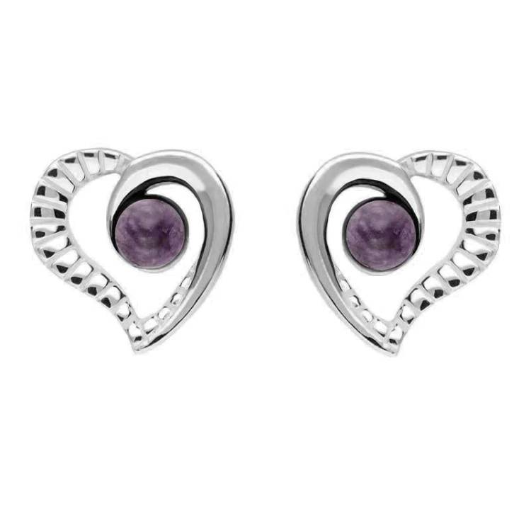 Sterling Silver Blue John Half Ridged Heart Stud Earrings