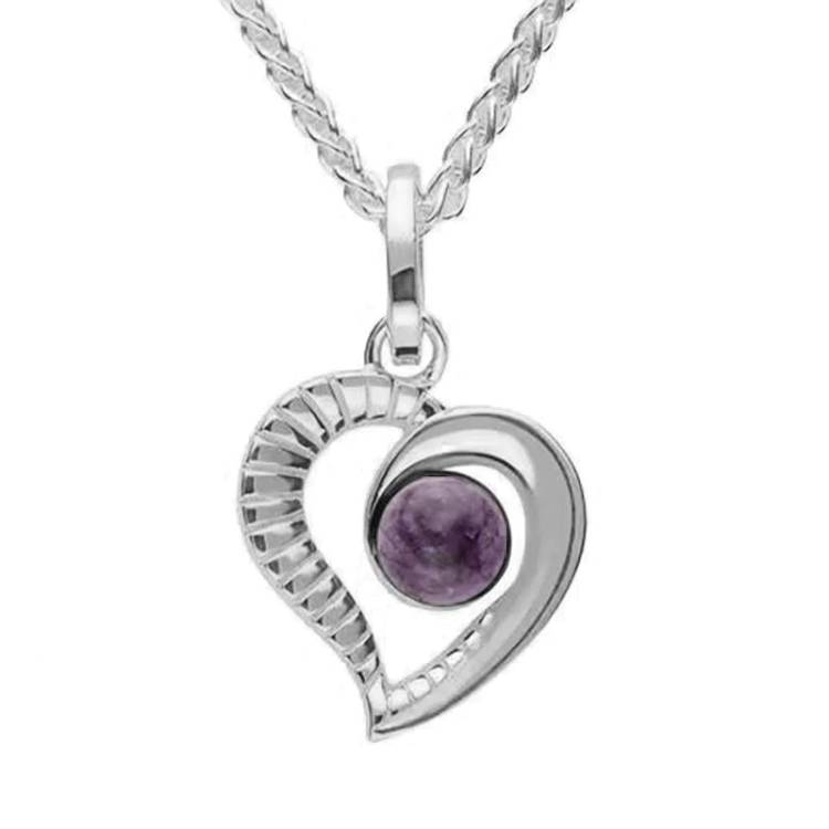 Sterling Silver Blue John Half Ridged Heart Necklace - Silver