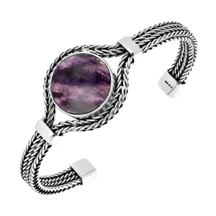 Sterling Silver Blue John Round Foxtail Bangle - Silver