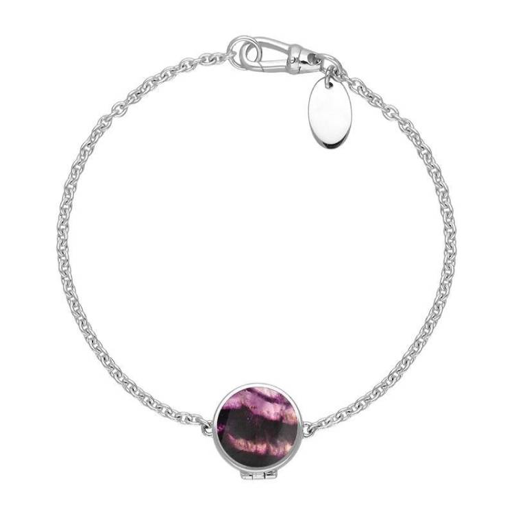 Sterling Silver Blue John Round Locket Chain Bracelet