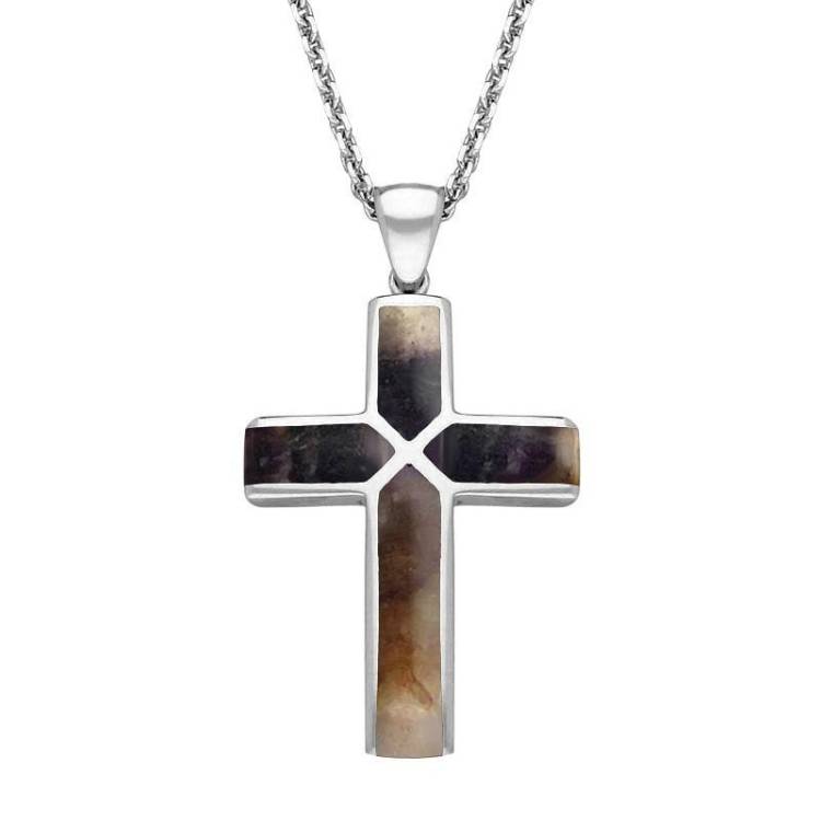 Sterling Silver Blue John Four Stone Cross Necklace - Silver