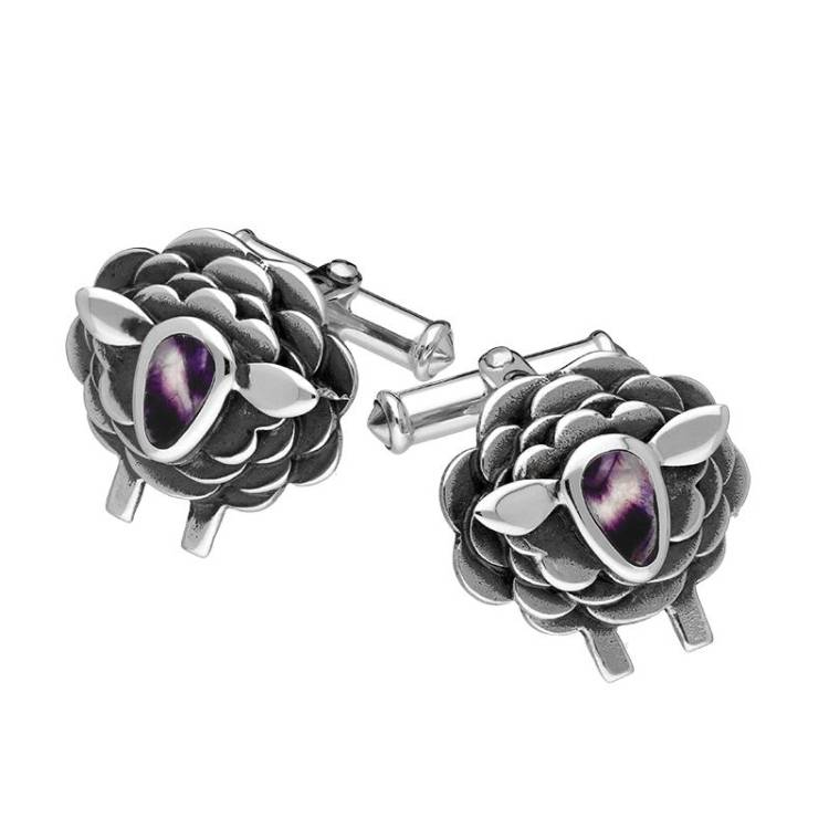 Sterling Silver Blue John Sheep Cufflinks