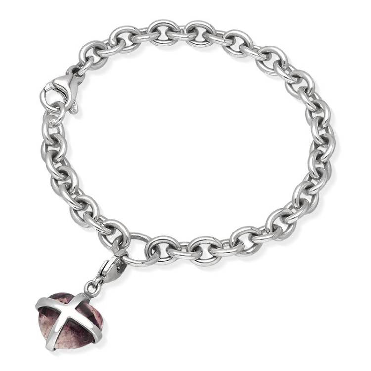 Sterling Silver Blue John Small Cross Heart Charm Bracelet D - Option1 Value Silver
