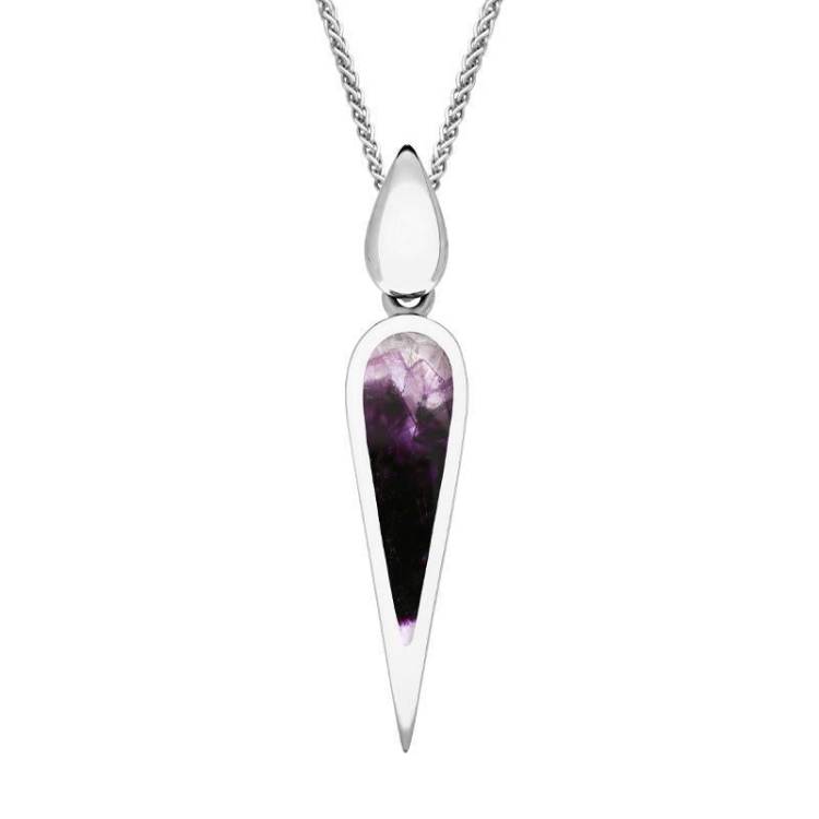 Sterling Silver Blue John Toscana Slim Pear Drop Necklace - Silver