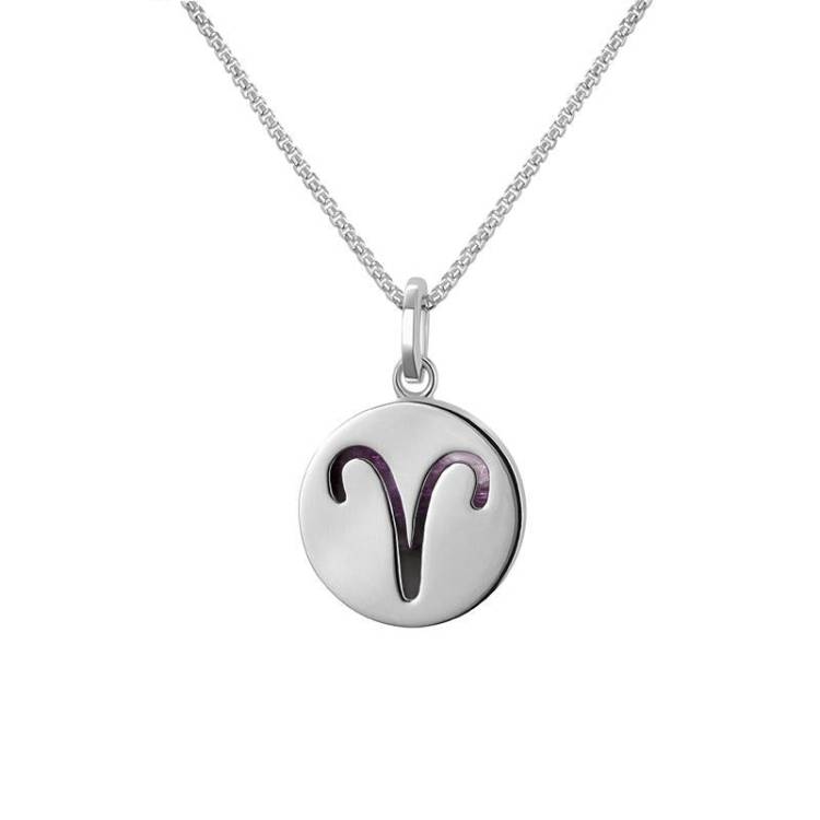 Sterling Silver Blue John Zodiac Aries Round Necklace - Silver