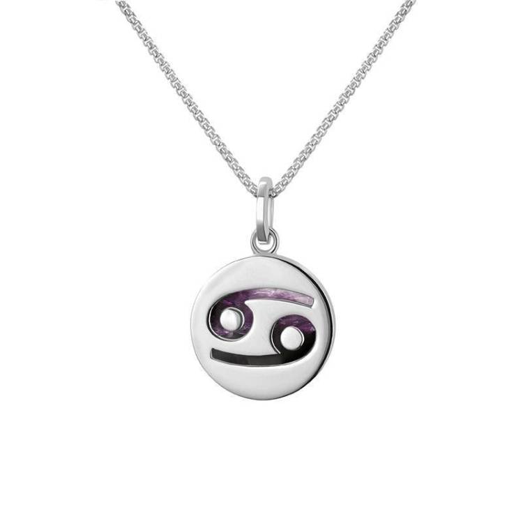 Sterling Silver Blue John Zodiac Cancer Round Necklace - Silver
