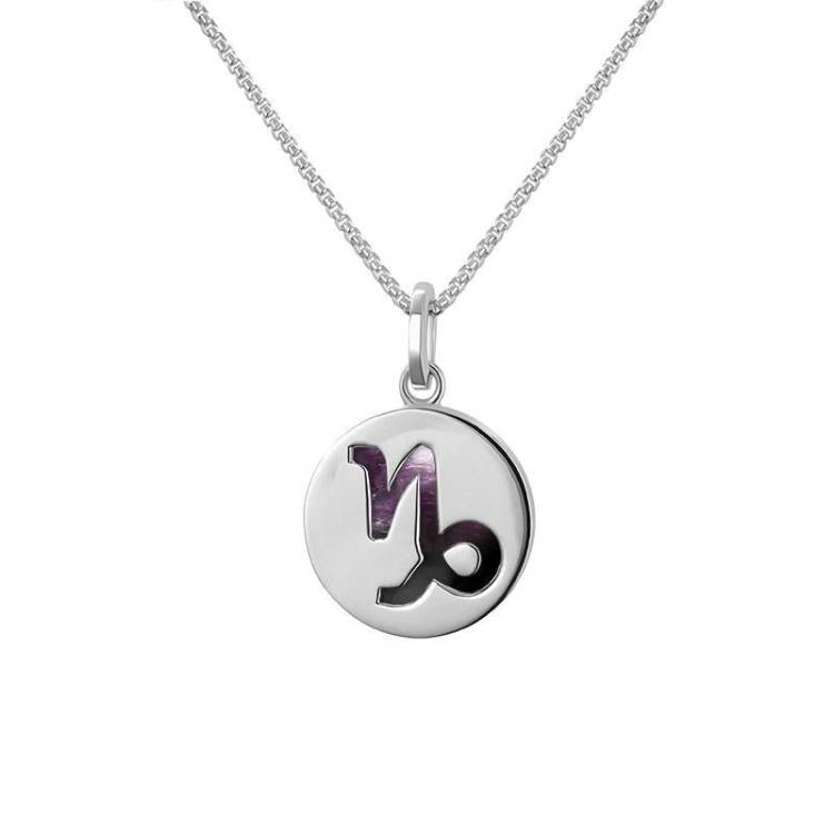 Sterling Silver Blue John Zodiac Capricorn Round Necklace - Silver