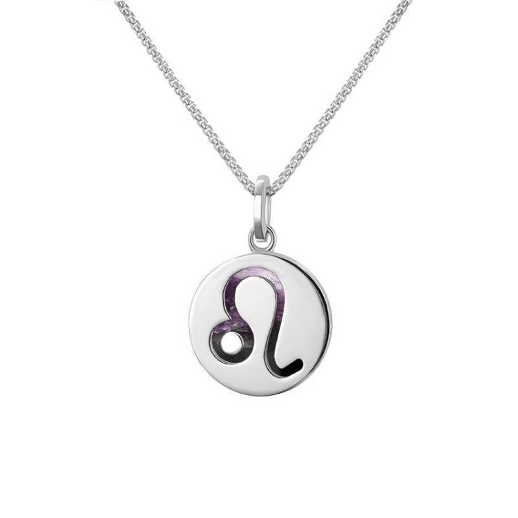 Sterling Silver Blue John Zodiac Leo Round Necklace - Silver
