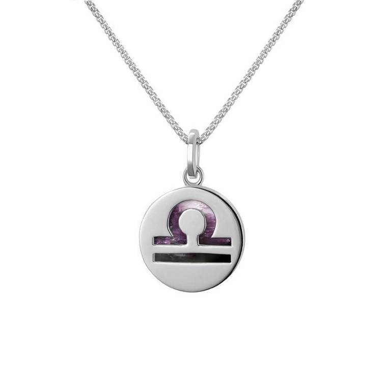 Sterling Silver Blue John Zodiac Libra Round Necklace - Silver