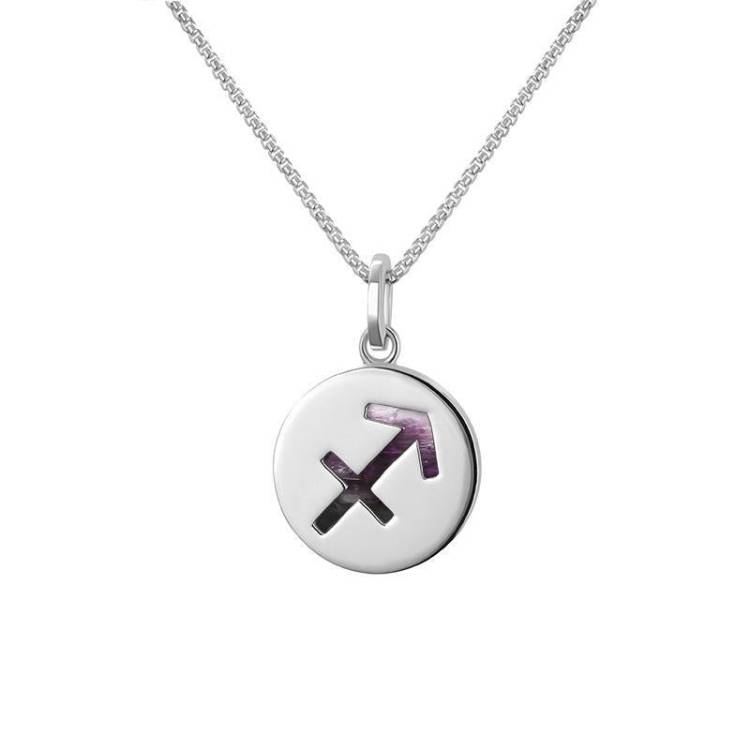 Sterling Silver Blue John Zodiac Sagittarius Round Necklace - Silver