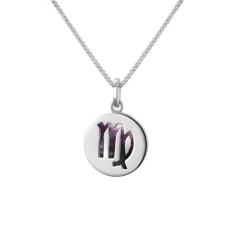 Sterling Silver Blue John Zodiac Virgo Round Necklace - Silver