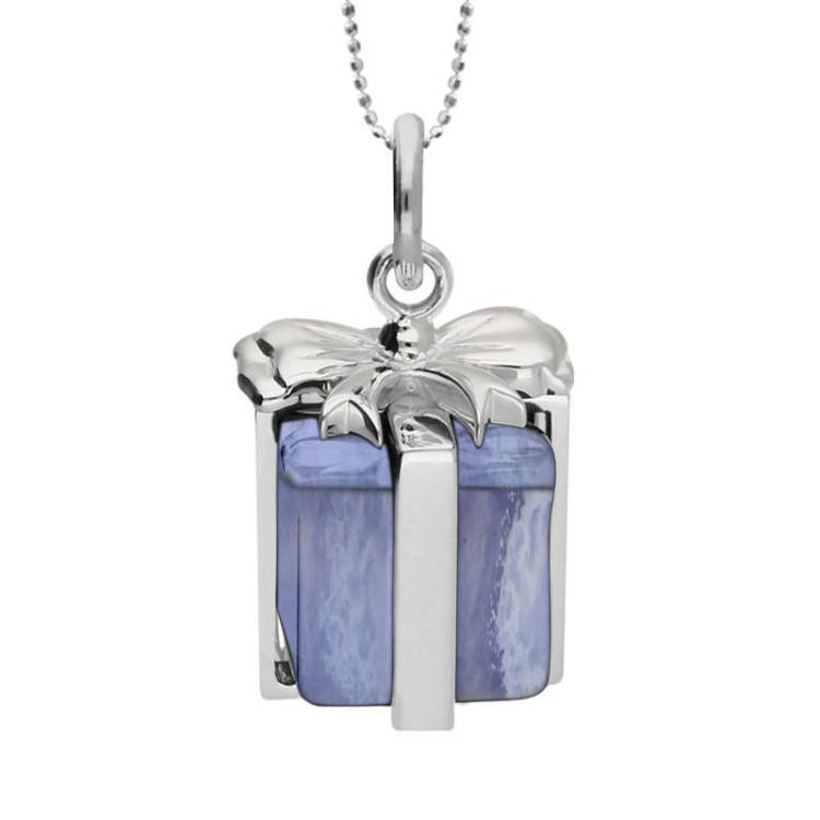 Sterling Silver Blue Lace Agate Christmas Present Necklace - Option1 Value Silver